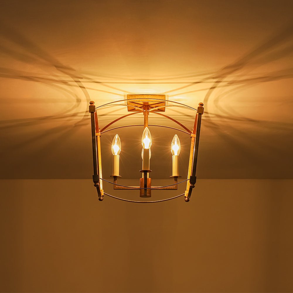 Square Cage Ceiling Light with Arched Frame & Candelabra Sockets for Entryway, Kitchen, Bedroom | Vintage Industrial Design