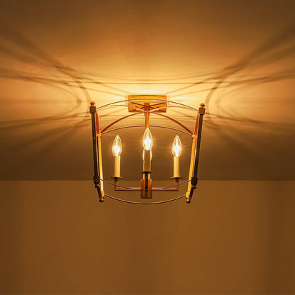 Square Cage Ceiling Light with Arched Frame & Candelabra Sockets for Entryway, Kitchen, Bedroom | Vintage Industrial Design