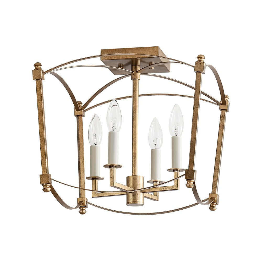 Square Cage Ceiling Light with Arched Frame & Candelabra Sockets for Entryway, Kitchen, Bedroom | Vintage Industrial Design
