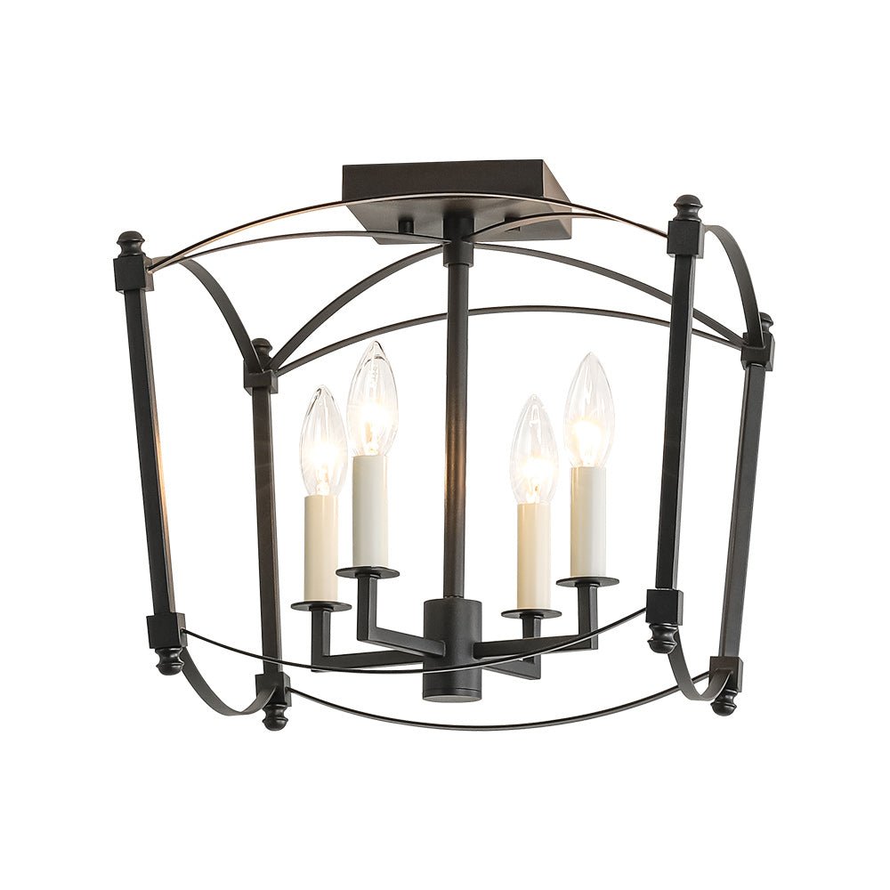 Square Cage Ceiling Light with Arched Frame & Candelabra Sockets for Entryway, Kitchen, Bedroom | Vintage Industrial Design