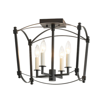 Square Cage Ceiling Light with Arched Frame & Candelabra Sockets for Entryway, Kitchen, Bedroom | Vintage Industrial Design