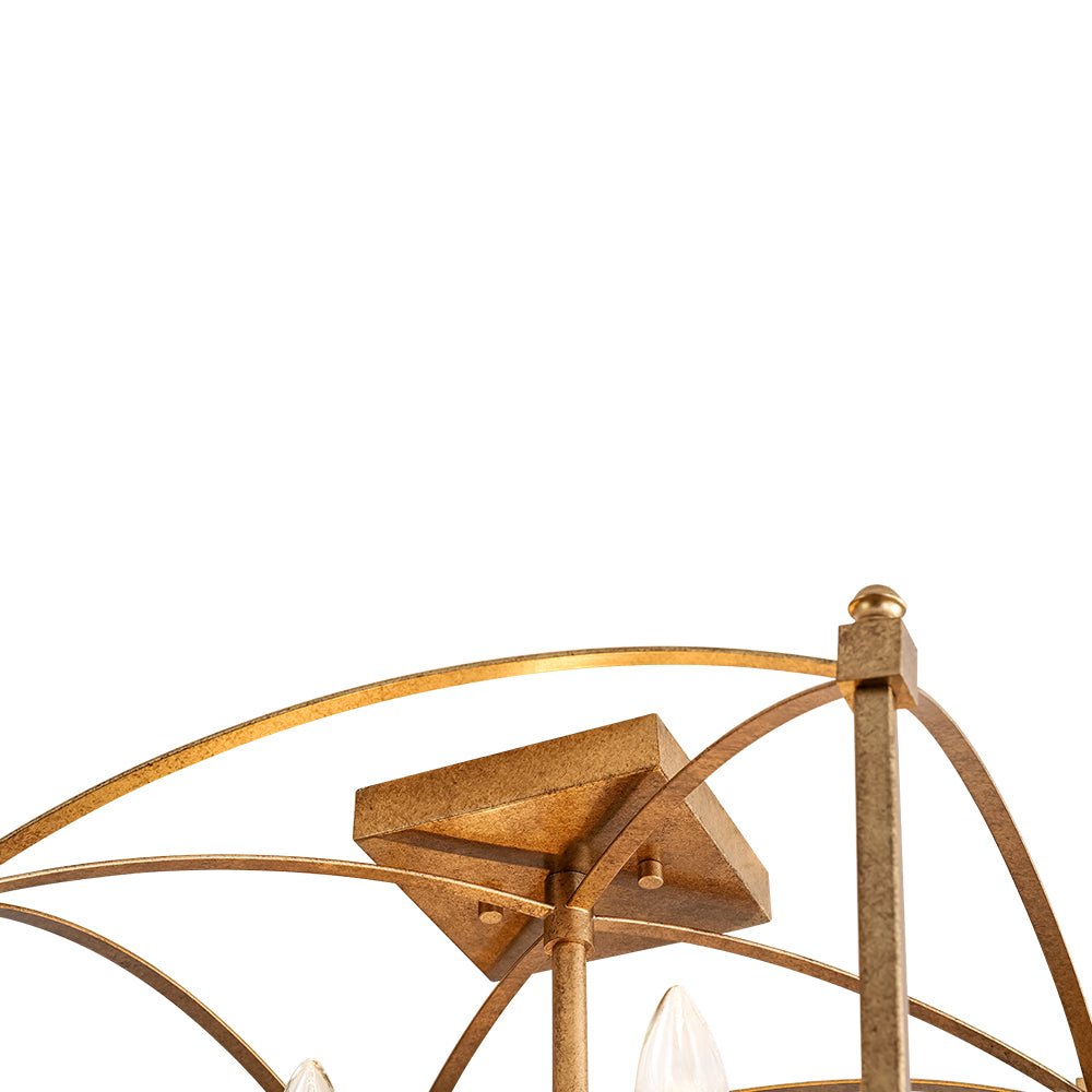Square Cage Ceiling Light with Arched Frame & Candelabra Sockets for Entryway, Kitchen, Bedroom | Vintage Industrial Design