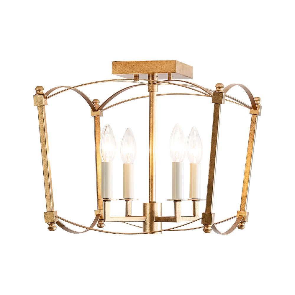 Square Cage Ceiling Light with Arched Frame & Candelabra Sockets for Entryway, Kitchen, Bedroom | Vintage Industrial Design