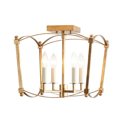Square Cage Ceiling Light with Arched Frame & Candelabra Sockets for Entryway, Kitchen, Bedroom | Vintage Industrial Design