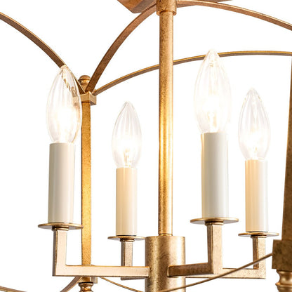 Square Cage Ceiling Light with Arched Frame & Candelabra Sockets for Entryway, Kitchen, Bedroom | Vintage Industrial Design