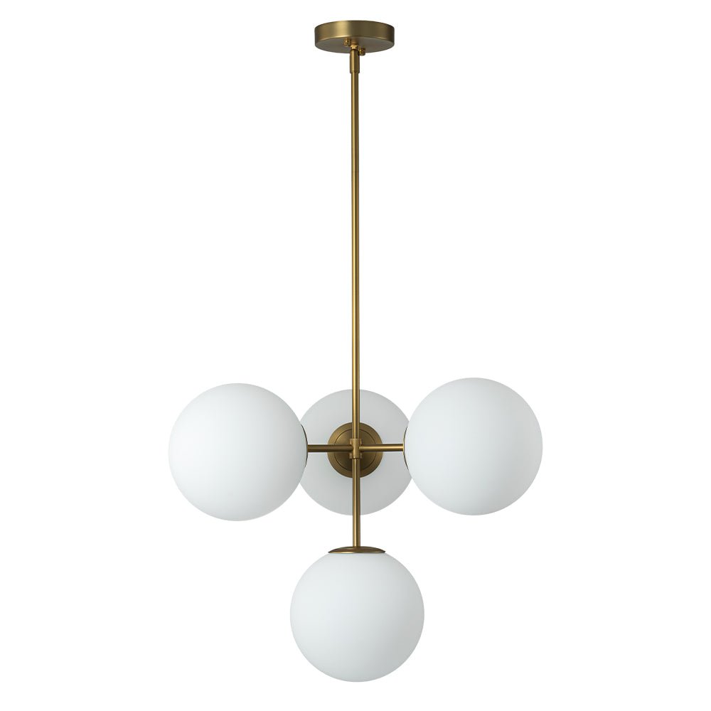 Four-Globe Frosted Glass Chandelier 24 in Brass or Black for Dining Table Kitchen Island Mid-Century Modern Adjustable Ceiling Light Fixture