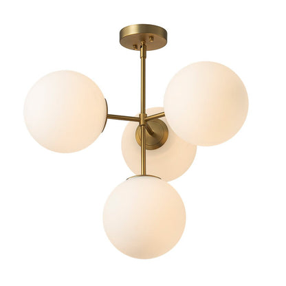 Four-Globe Frosted Glass Chandelier 24 in Brass or Black for Dining Table Kitchen Island Mid-Century Modern Adjustable Ceiling Light Fixture