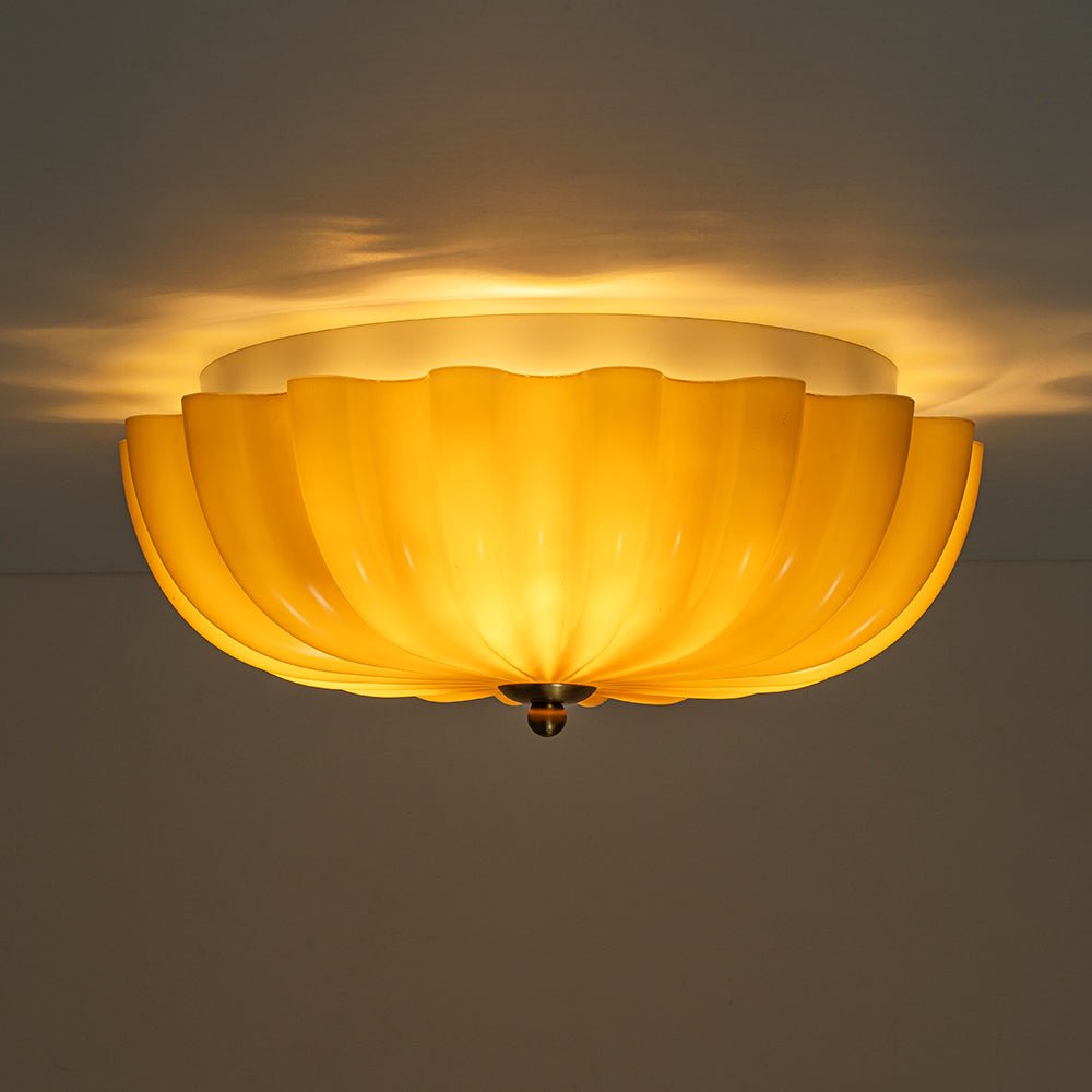 3-Light Floral Glass Ceiling Fixture, Scalloped Dome Shape, Blush or Cocoa Tone, Vintage-Inspired Semi-Flush Design for Bedroom, Nursery &