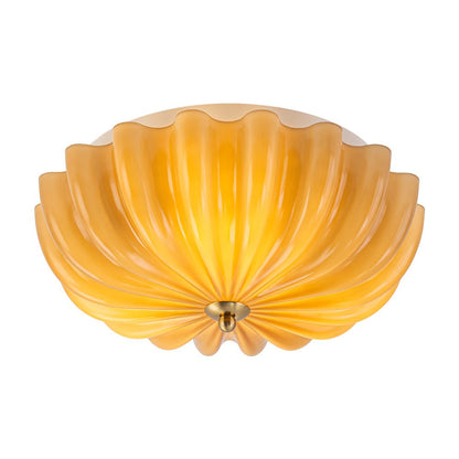 3-Light Floral Glass Ceiling Fixture, Scalloped Dome Shape, Blush or Cocoa Tone, Vintage-Inspired Semi-Flush Design for Bedroom, Nursery &