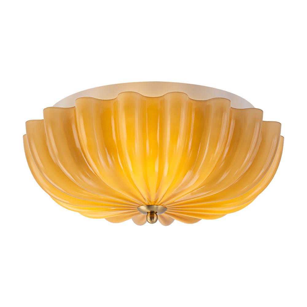 3-Light Floral Glass Ceiling Fixture, Scalloped Dome Shape, Blush or Cocoa Tone, Vintage-Inspired Semi-Flush Design for Bedroom, Nursery &