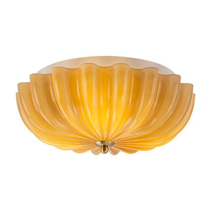 3-Light Floral Glass Ceiling Fixture, Scalloped Dome Shape, Blush or Cocoa Tone, Vintage-Inspired Semi-Flush Design for Bedroom, Nursery &