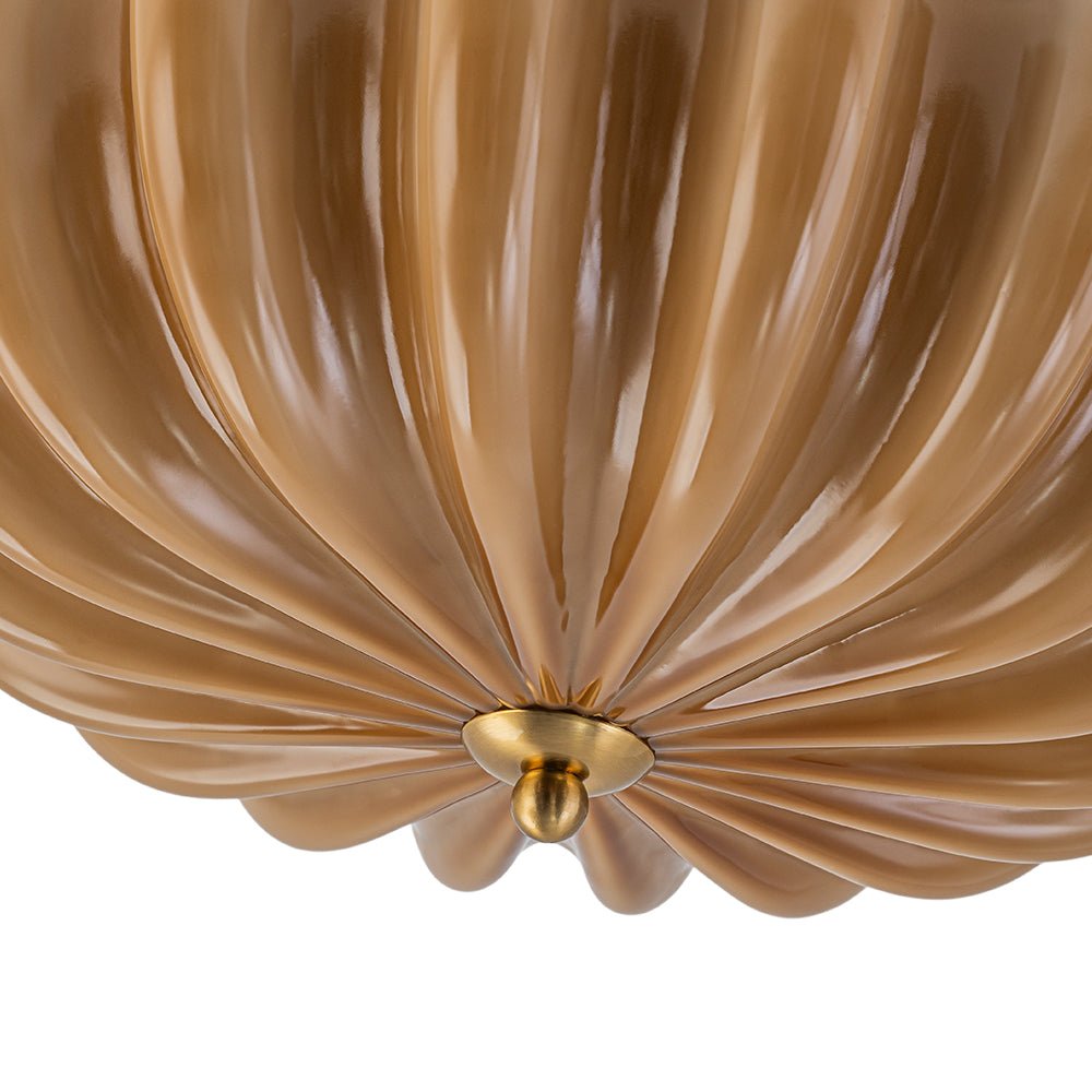 3-Light Floral Glass Ceiling Fixture, Scalloped Dome Shape, Blush or Cocoa Tone, Vintage-Inspired Semi-Flush Design for Bedroom, Nursery &