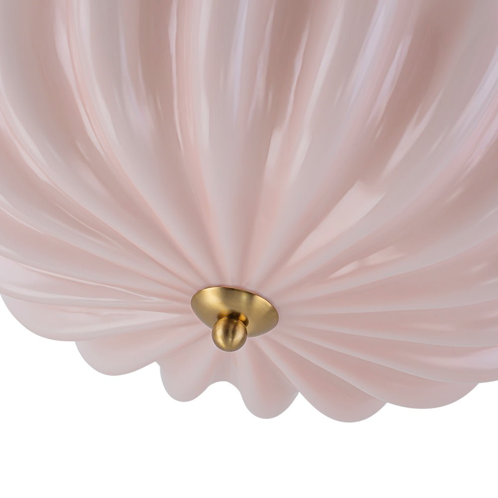 3-Light Floral Glass Ceiling Fixture, Scalloped Dome Shape, Blush or Cocoa Tone, Vintage-Inspired Semi-Flush Design for Bedroom, Nursery &