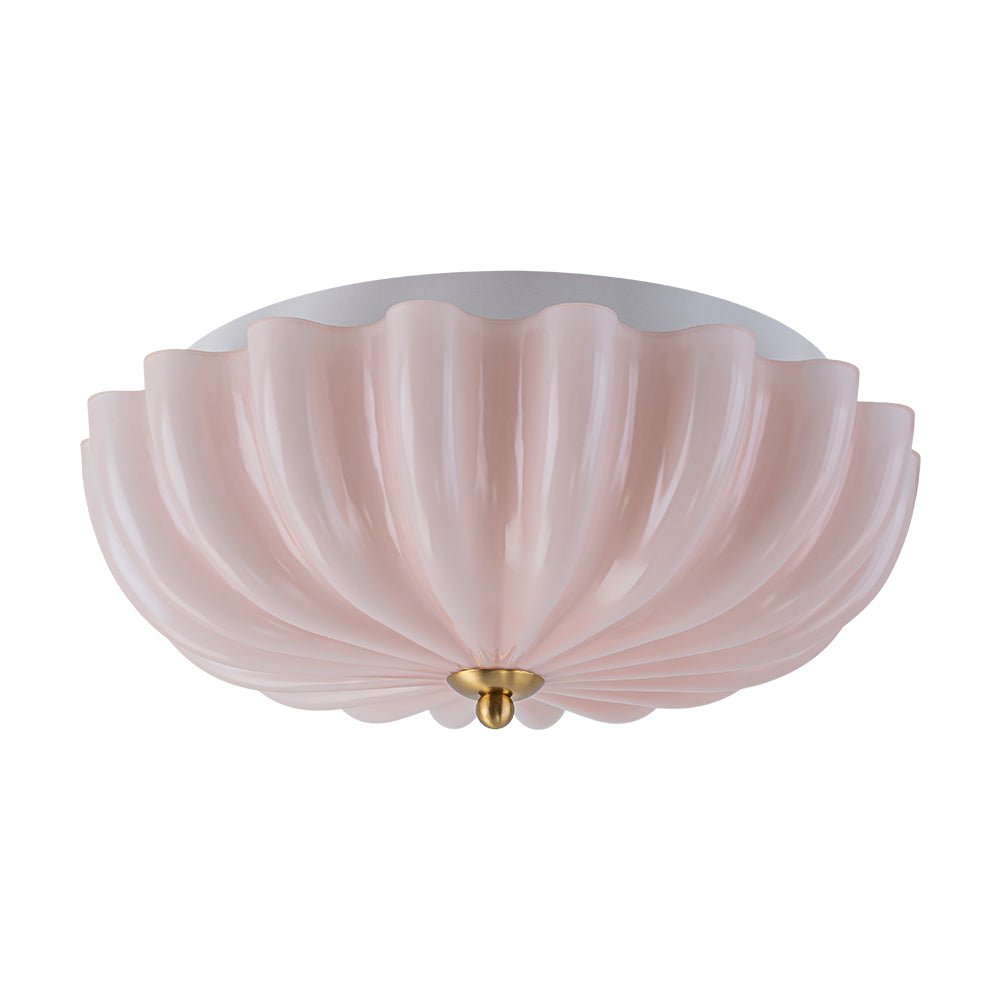 3-Light Floral Glass Ceiling Fixture, Scalloped Dome Shape, Blush or Cocoa Tone, Vintage-Inspired Semi-Flush Design for Bedroom, Nursery &
