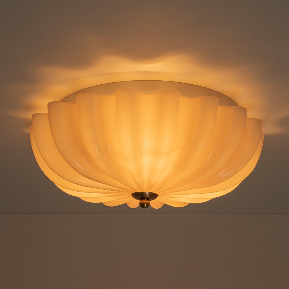 3-Light Floral Glass Ceiling Fixture, Scalloped Dome Shape, Blush or Cocoa Tone, Vintage-Inspired Semi-Flush Design for Bedroom, Nursery &