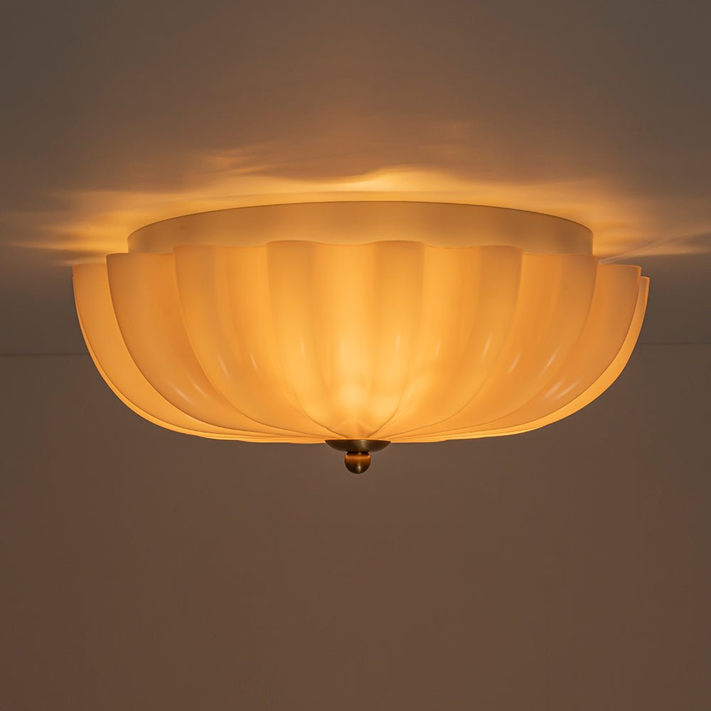 3-Light Floral Glass Ceiling Fixture, Scalloped Dome Shape, Blush or Cocoa Tone, Vintage-Inspired Semi-Flush Design for Bedroom, Nursery &