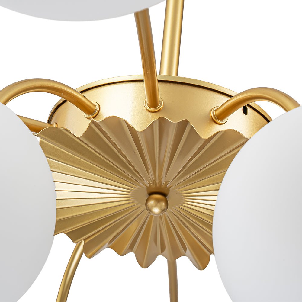 Frosted Globe Semi Flush Ceiling Light 12-Arm Brass Starburst Chandelier for Dining Room Mid Century Modern