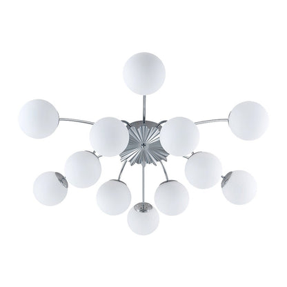 Frosted Globe Semi Flush Ceiling Light 12-Arm Brass Starburst Chandelier for Dining Room Mid Century Modern