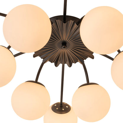 Frosted Globe Semi Flush Ceiling Light 12-Arm Brass Starburst Chandelier for Dining Room Mid Century Modern