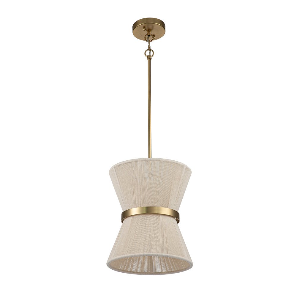 Woven Cotton Rope Drum Chandelier with Adjustable Height – 24 in Brushed Brass Fixture for Kitchen Island, Dining Table & Modern Farmhouse I