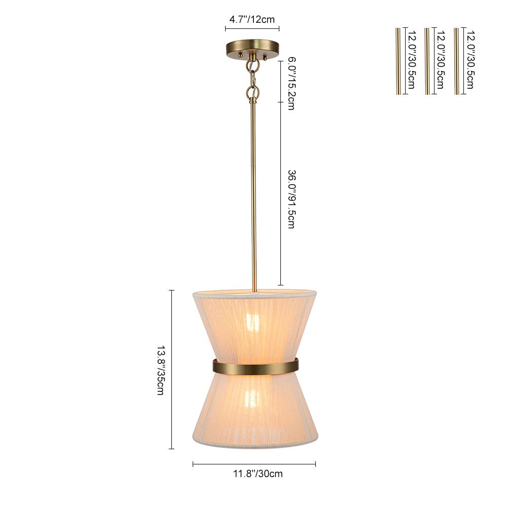 Woven Cotton Rope Drum Chandelier with Adjustable Height – 24 in Brushed Brass Fixture for Kitchen Island, Dining Table & Modern Farmhouse I