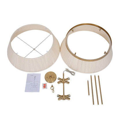 Woven Cotton Rope Drum Chandelier with Adjustable Height – 24 in Brushed Brass Fixture for Kitchen Island, Dining Table & Modern Farmhouse I