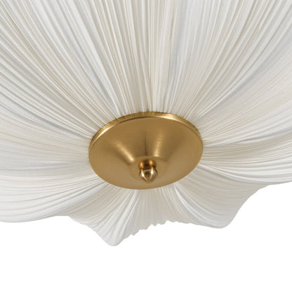 Three-Light Ceiling Lamp with Gathered Fabric Dome and Brass Accents