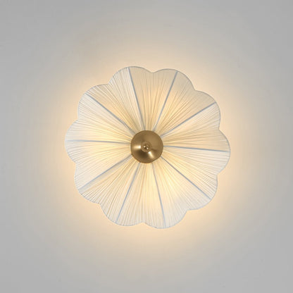 Three-Light Ceiling Lamp with Gathered Fabric Dome and Brass Accents