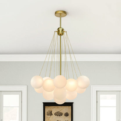 Matte Opal Globe Chandelier with Multiple Spheres – 3-Light Modern Ceiling Fixture for Dining Room & Living Room