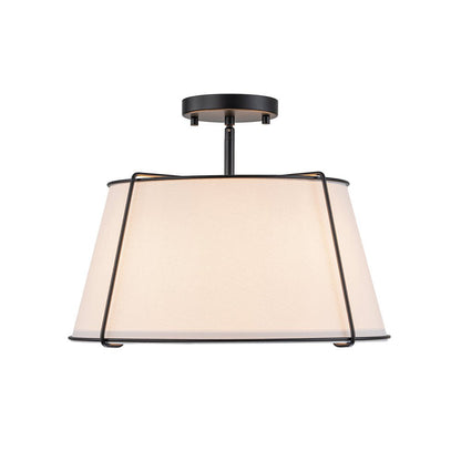 4-Light Linen Drum Semi Flush Ceiling Light with Brass Accents for Living Room, Dining Room, Bedroom | Mid-Century Modern Tapered Shade