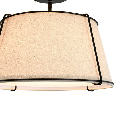 4-Light Linen Drum Semi Flush Ceiling Light with Brass Accents for Living Room, Dining Room, Bedroom | Mid-Century Modern Tapered Shade