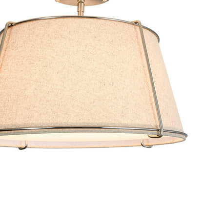 4-Light Linen Drum Semi Flush Ceiling Light with Brass Accents for Living Room, Dining Room, Bedroom | Mid-Century Modern Tapered Shade