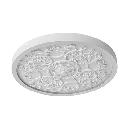 19-inch Resin LED Flush Mount Light with Relief Ornament Matte White Dimmable for Bedroom Living Room Hallway 3000K Warm Glow Decorative Low