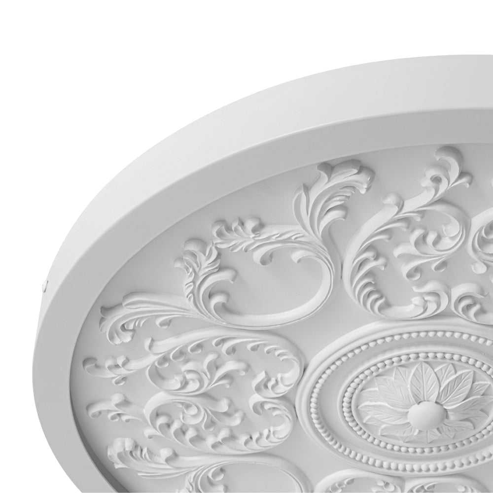 19-inch Resin LED Flush Mount Light with Relief Ornament Matte White Dimmable for Bedroom Living Room Hallway 3000K Warm Glow Decorative Low