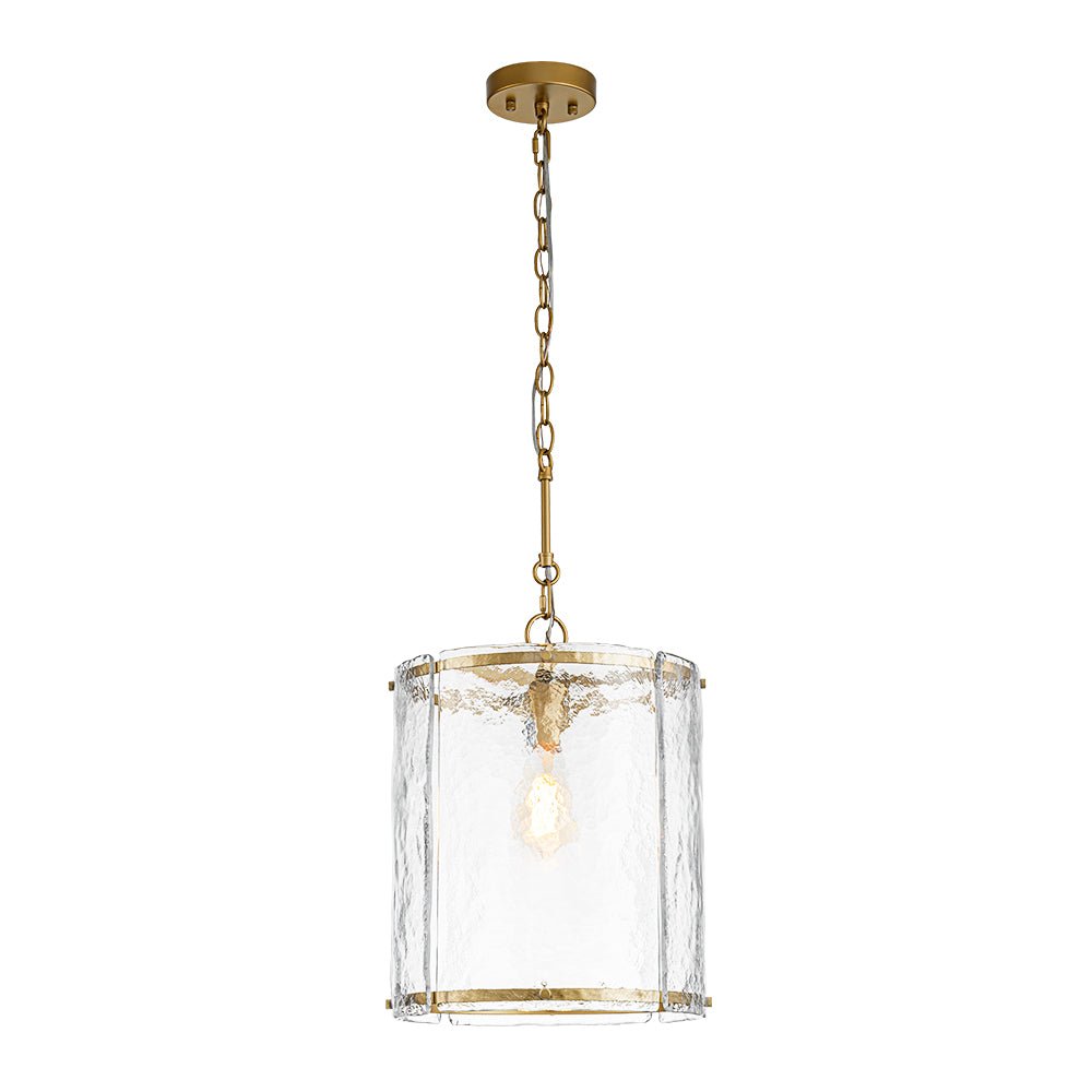 Ribbed Glass Cage Hanging Light 13 in Brass or Nickel for Kitchen Counter & Dining Table with Adjustable 79 in Chain