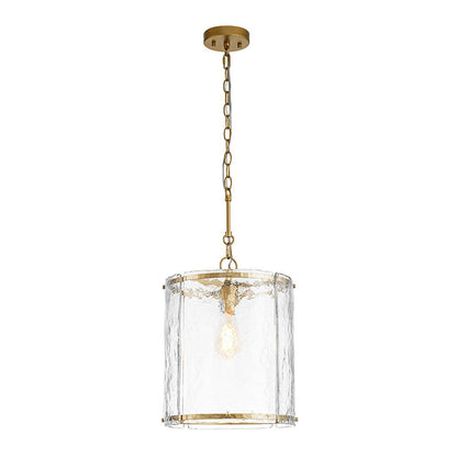 Ribbed Glass Cage Hanging Light 13 in Brass or Nickel for Kitchen Counter & Dining Table with Adjustable 79 in Chain