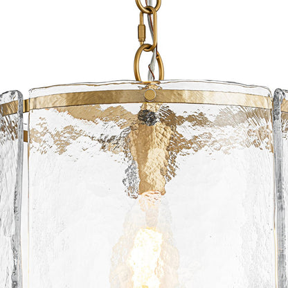 Ribbed Glass Cage Hanging Light 13 in Brass or Nickel for Kitchen Counter & Dining Table with Adjustable 79 in Chain