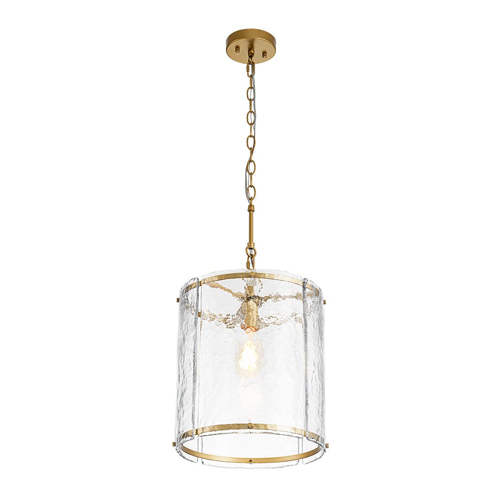 Ribbed Glass Cage Hanging Light 13 in Brass or Nickel for Kitchen Counter & Dining Table with Adjustable 79 in Chain