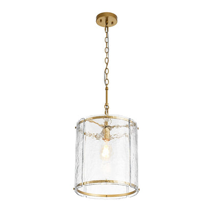 Ribbed Glass Cage Hanging Light 13 in Brass or Nickel for Kitchen Counter & Dining Table with Adjustable 79 in Chain