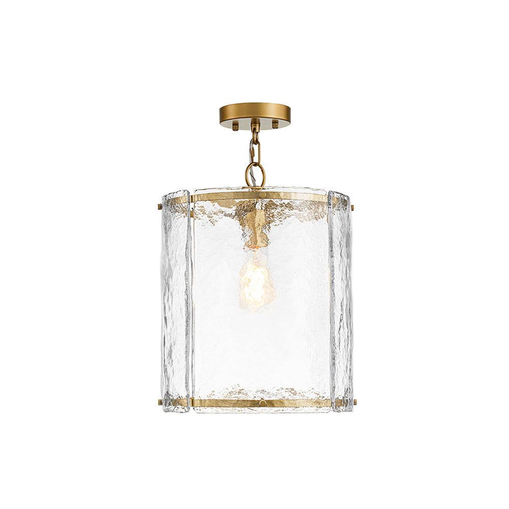 Ribbed Glass Cage Hanging Light 13 in Brass or Nickel for Kitchen Counter & Dining Table with Adjustable 79 in Chain
