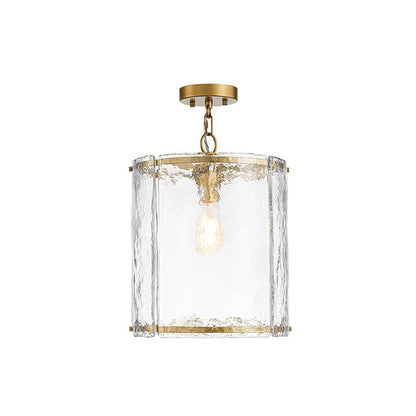 Ribbed Glass Cage Hanging Light 13 in Brass or Nickel for Kitchen Counter & Dining Table with Adjustable 79 in Chain