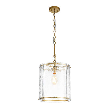Ribbed Glass Cage Hanging Light 13 in Brass or Nickel for Kitchen Counter & Dining Table with Adjustable 79 in Chain