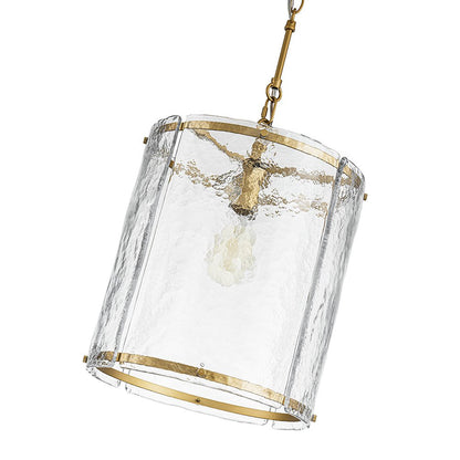 Ribbed Glass Cage Hanging Light 13 in Brass or Nickel for Kitchen Counter & Dining Table with Adjustable 79 in Chain