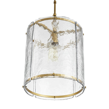 Ribbed Glass Cage Hanging Light 13 in Brass or Nickel for Kitchen Counter & Dining Table with Adjustable 79 in Chain