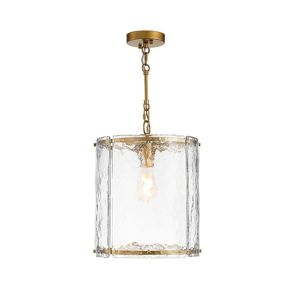Ribbed Glass Cage Hanging Light 13 in Brass or Nickel for Kitchen Counter & Dining Table with Adjustable 79 in Chain