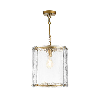 Ribbed Glass Cage Hanging Light 13 in Brass or Nickel for Kitchen Counter & Dining Table with Adjustable 79 in Chain
