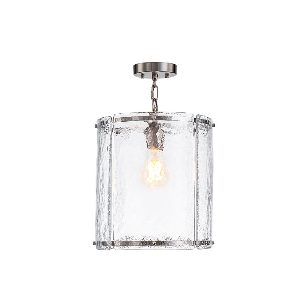 Ribbed Glass Cage Hanging Light 13 in Brass or Nickel for Kitchen Counter & Dining Table with Adjustable 79 in Chain
