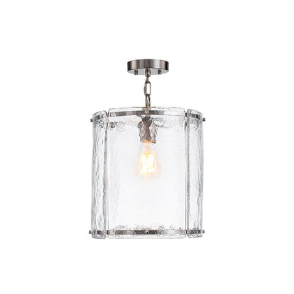 Ribbed Glass Cage Hanging Light 13 in Brass or Nickel for Kitchen Counter & Dining Table with Adjustable 79 in Chain