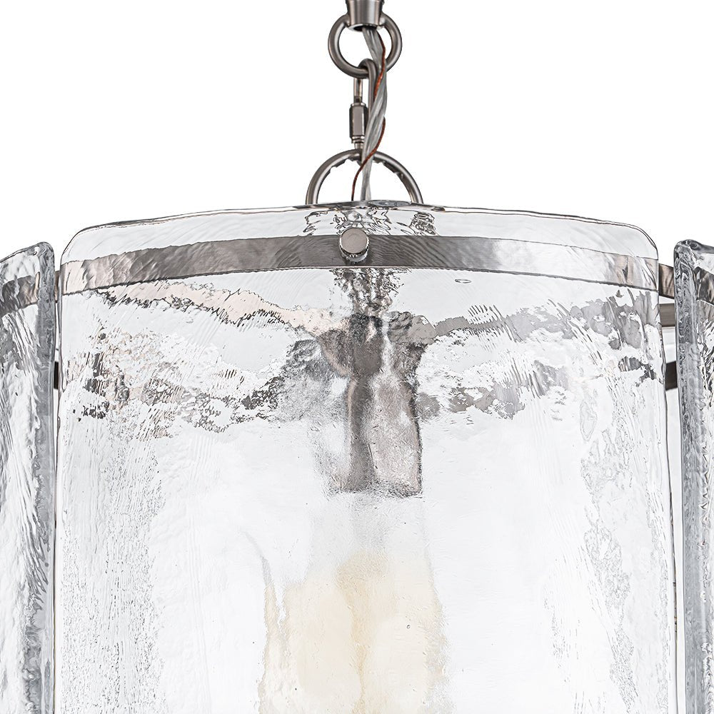 Ribbed Glass Cage Hanging Light 13 in Brass or Nickel for Kitchen Counter & Dining Table with Adjustable 79 in Chain