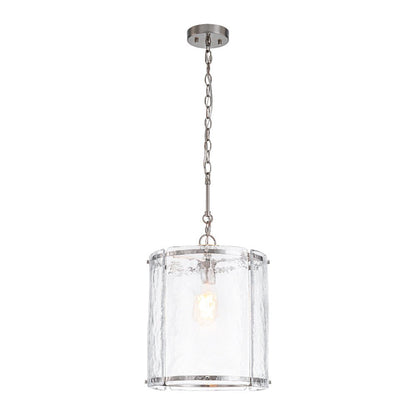Ribbed Glass Cage Hanging Light 13 in Brass or Nickel for Kitchen Counter & Dining Table with Adjustable 79 in Chain
